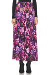 Balenciaga Pleated Floral Print Maxi Skirt In Purple & Pink