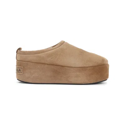 Balenciaga Plush Calf Leather Slippers In Brown