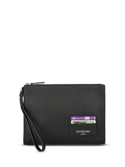 Balenciaga Leather Pouch With Zip In Black