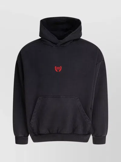 Balenciaga Pocket Front Hooded Ribbed Cuffs Sweaters In Black