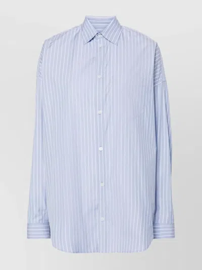 Balenciaga Pocketed Striped Long Sleeve Top In Blue