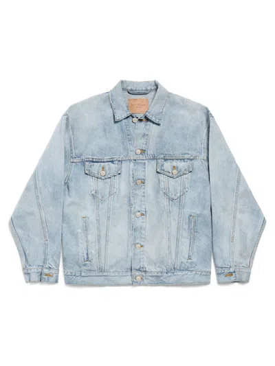 Balenciaga Pointed Collar Button-up Jacket With Motif In Navy