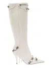 Balenciaga Pointed High-boots With Studs And Buckles In Leather In White