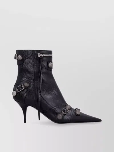 Balenciaga Pointed Toe Ankle Boots With Buckles And Studs In Black