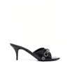 Balenciaga Pointed Toe Cross-strap Heels With Metallic Accents In Black