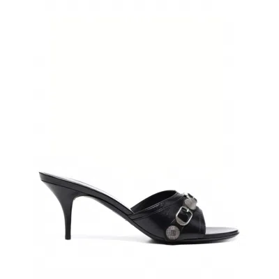 Balenciaga Pointed Toe Cross-strap Heels With Metallic Accents In Black