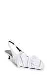 Balenciaga Striped Poplin-trimmed Leather Slingback Pumps In White/ Navy