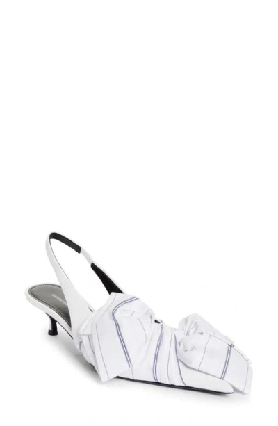 Balenciaga Pointed Toe Kitten Heel Slingback Pump In White