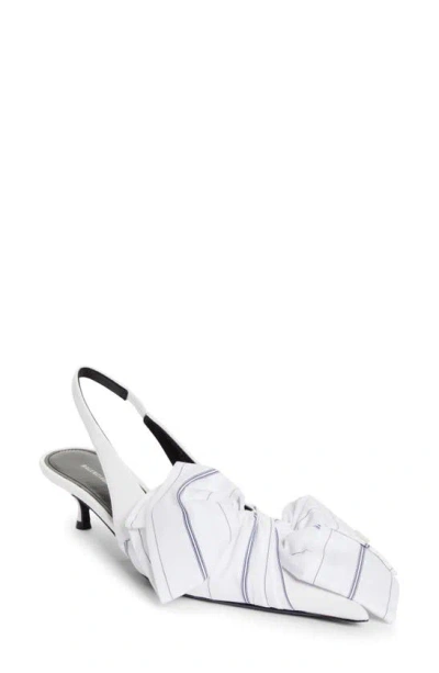 Balenciaga Chemise Tie-detailed Leather Slingback Pumps In White