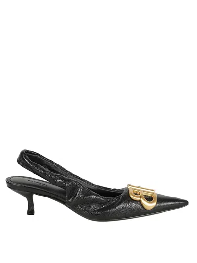 Balenciaga Pointed Toe Slingback Heels With Elasticized Opening In Black