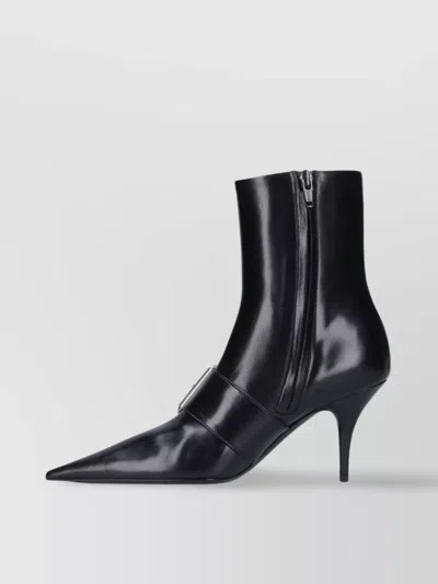 Balenciaga Pointed Toe Stiletto Heel Ankle Boots With Buckle Detail In Black