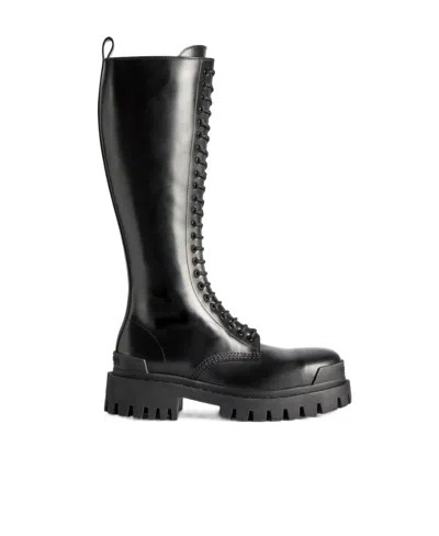 Balenciaga Polished-finish Leather Boots In Black