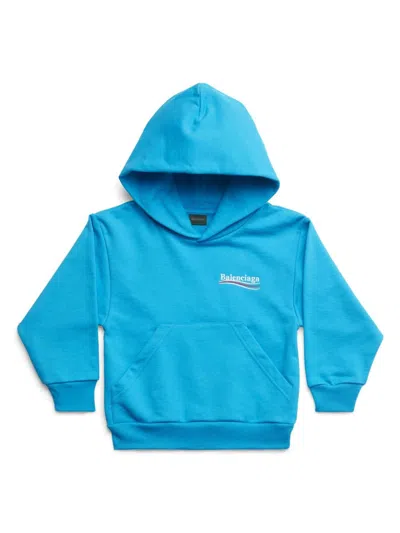 Balenciaga Kids' Logo-print Cotton Hoodie In Blue