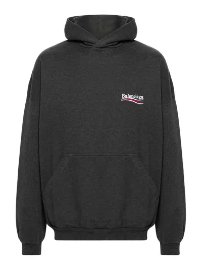Balenciaga Large Fit Embroidered Logo Hoodie In Gray