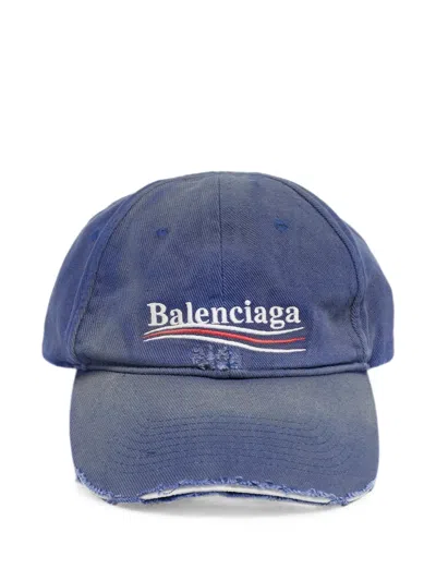 Pre-owned Balenciaga Political Campaign Distressed Baseball Cap In Blue