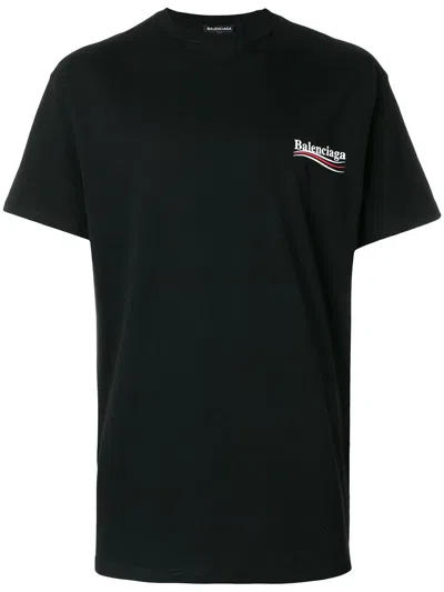 Balenciaga Political Logo Cotton T-shirt In Black
