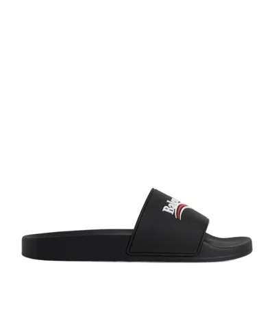 Balenciaga Women Political Campaign Pool Slides In Black