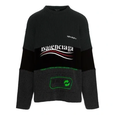 Balenciaga Political Campaign Ribbed Panelled Sweater 'grey' In Black