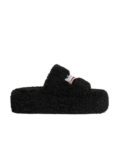 Balenciaga Furry Platform Sliders In Animal Print