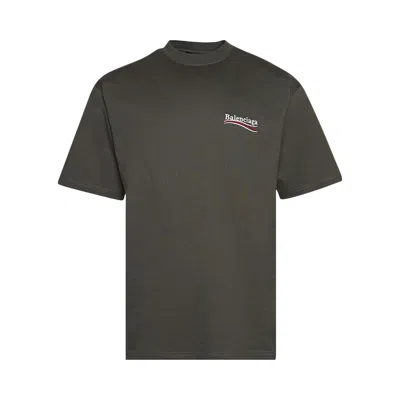 Pre-owned Balenciaga Political Campaign T-shirt 'khaki/white/red' In Tan