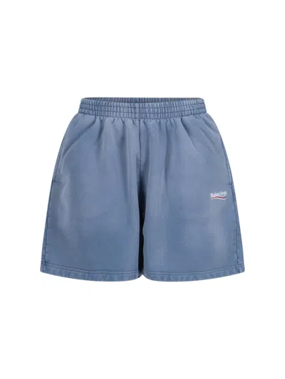 Balenciaga 'political Campaign' Track Shorts In Light Blue