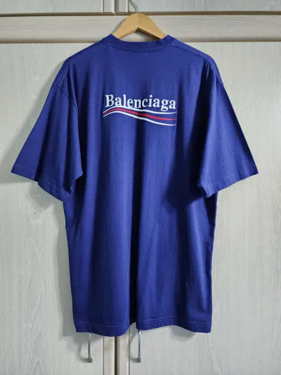 Pre-owned Balenciaga Political Campaign Wave Embroidered T-shirt In Blue