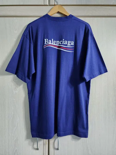 Pre-owned Balenciaga Political Campaign Wave Embroidered T-shirt In Blue