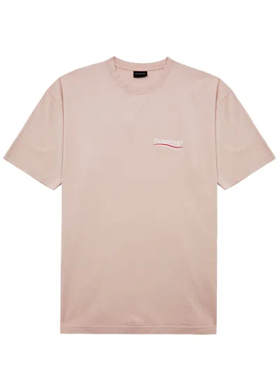 Balenciaga Political Logo-embroidered Cotton T-shirt In Pink