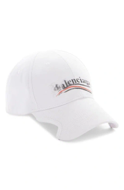 Balenciaga Political Stencil Adjustable Baseball Cap In Off White/ Black