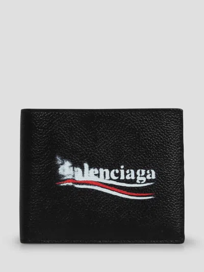 Balenciaga Political Stencil Logo Print Bifold Wallet In Black