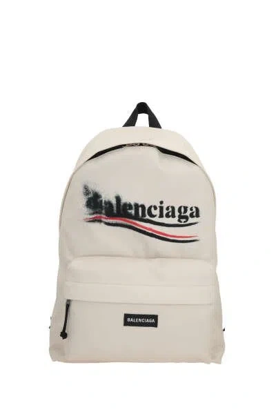 Balenciaga Political Stencil Logo Printed Explorer Backpack In Beige