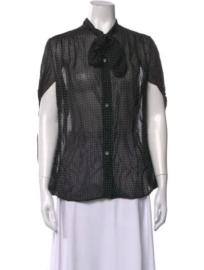 Pre-owned Balenciaga Polka Dot Print Tie Neck Blouse In Black