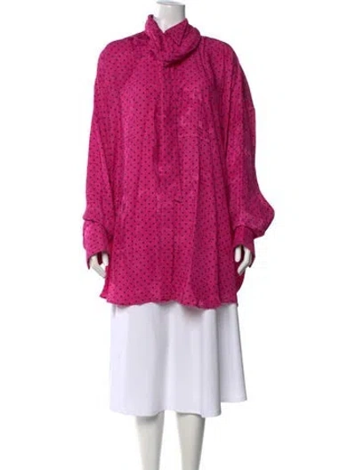 Pre-owned Balenciaga Polka Dot Print Tie Neck Blouse In Pink