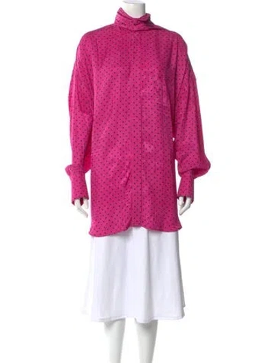 Pre-owned Balenciaga Polka Dot Print Turtleneck Top In Pink