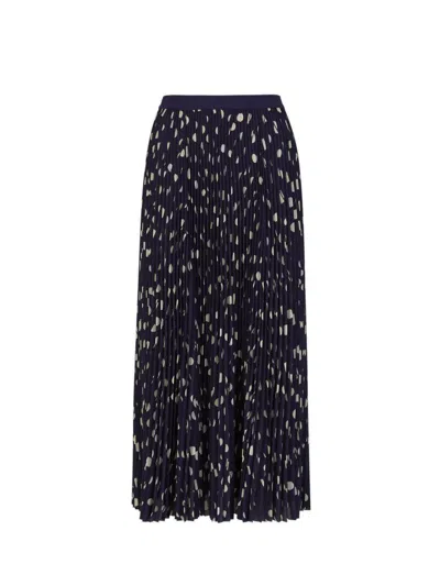 Balenciaga Polka Dot Printed Pleated Midi Skirt In Midnight Blue