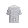 Balenciaga White Polo Shirt With Logo Embroidery On The Front And All-over Striped Motif In Cotton M