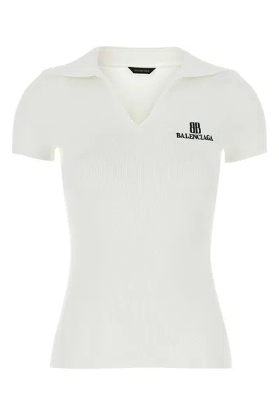 Balenciaga White Viscose Blend Polo Shirt
