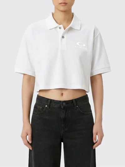 Balenciaga Cropped Piquet Polo Shirt With Side Slits In Neutral