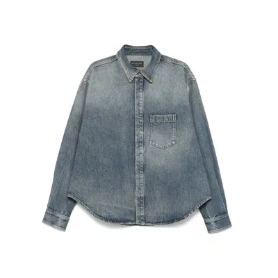 Balenciaga Logo-embroidered Denim Jacket In Blue