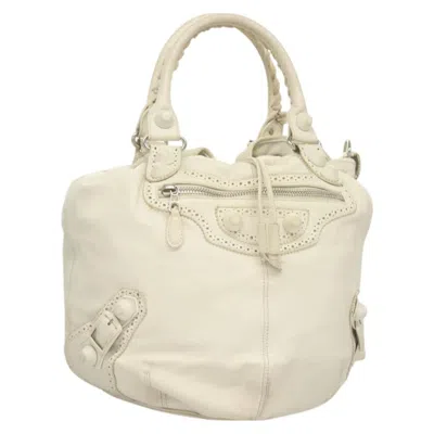 Pre-owned Balenciaga Pom Pon Giant Studs Bag Leather White Leather Bag ()