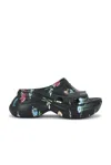 Balenciaga Floral Pattern Rubber Pool Slide Sandals In Floral Falling Black