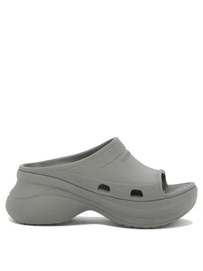 Balenciaga Womens Grey X Crocs Pool Rubber Sliders