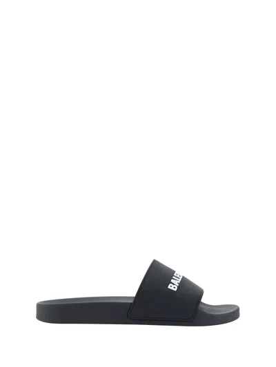 Balenciaga Pool Low Sandals With Logo In Black