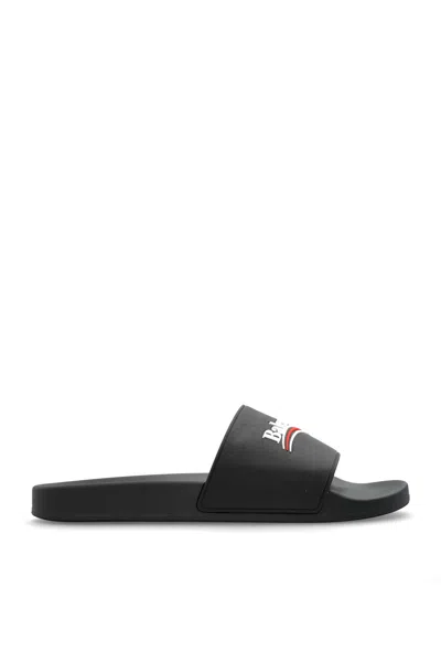 Balenciaga Slide Sandals With Open Toe And Flat Sole In Black