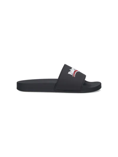Balenciaga Slide Sandals With Open Toe And Flat Sole In Black