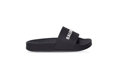 Pre-owned Balenciaga Pool Slide Black White (kids) In Black/white