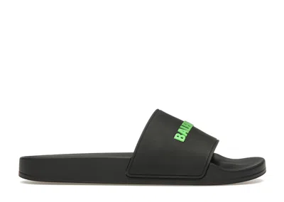 Pre-owned Balenciaga Pool Slide Fluo (women's) Sneakers In Black/green