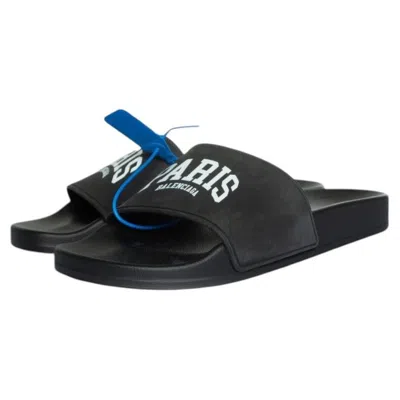 Pre-owned Balenciaga , Pool Slide Paris Print In Black