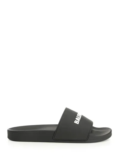 Balenciaga Pool Slide Sandal Sandals Black In Silver