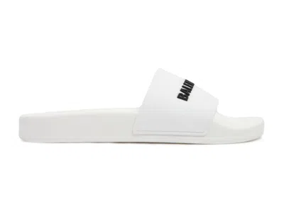 Pre-owned Balenciaga Pool Slides 3d Logo (women's) Sneakers In White/black
